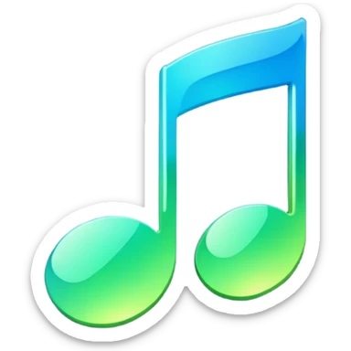 music icon, shining, 3D gradient blue to green music icon logo note  no background unique y2k clipart sticker