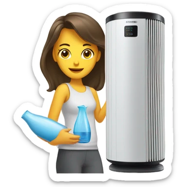 A lady setting up an air purifier sticker