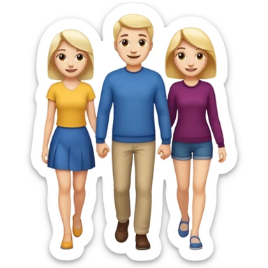 iOS emoji style - a men and 2 women - friends walking together

 sticker