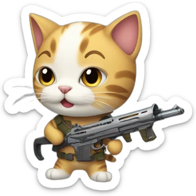 A cute cat holding a weapon sticker