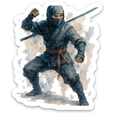 watercolor style masked ninja sticker