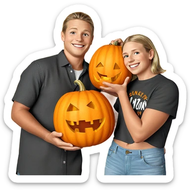 smiling boy with pumpkin sticker