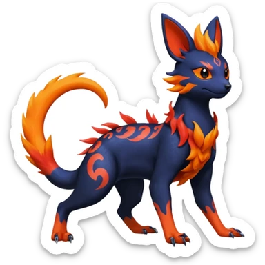 
Canine-Litten-Amaura-Salandit-Noibat-Flareon-Fakémon-fusion (full body) with intricate markings sticker