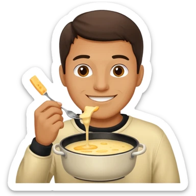 man almost eating cheese fondue sticker