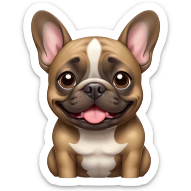 Cinematic Comical Brindle French Bulldog Portrait Emoji, Head tilted dramatically with an exaggeratedly amused expression, featuring a striking brindle coat with bold fawn highlights, wide, expressive dark eyes filled with playful disbelief, Simplified yet hilariously expressive features, highly detailed, glowing with a slightly sassy glow, high shine, dramatic yet playful, stylized with an air of cheeky mischief, bright and endearing, soft glowing outline, capturing the essence of a spirited and over-the-top companion, so meme-worthy it feels like it could side-eye its way into internet fame instantly! sticker