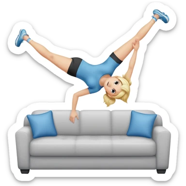 Cute blond in athletic clothes lifting a couch above her head sticker