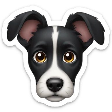 black dog with big up ears and long fur and white belly sticker