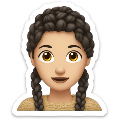 A woman with wheat skin, black-brown hair, braided sticker