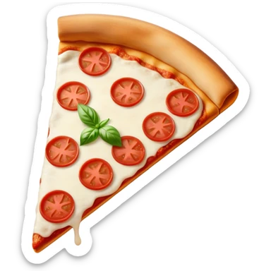 Pizza Napoletana Cinematic Realistic Pizza Napoletana Dish Emoji, depicted as a delicious slice of Neapolitan pizza with a thin, crispy crust, fresh tomato sauce, mozzarella, and basil, rendered with mouth-watering textures and vibrant, warm lighting. sticker