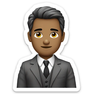 cabello blanco, ojos blancos, piel pálida, corbata negra, camisa de vestir gris, con chaleco negro, aro de ángel negro, cejas bonitas, pelo lacio medio largo sticker