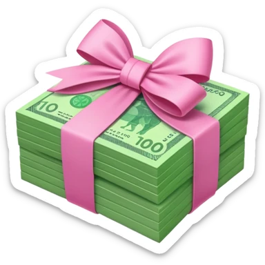 Bright Green Australian $100 notes stacked together and wrapped in a girly pink bow sticker