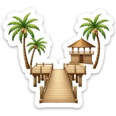 Ocean and beach scene with a pier with sand and palm trees sticker