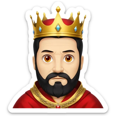 


an old king with yellow skin, red eyes, 60 years old, black hair, black beard, wearing a crown, red robe, fierce face, baron/lord vibe
 sticker