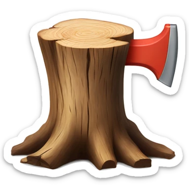 Realistic wood stump with axe chopping it sticker