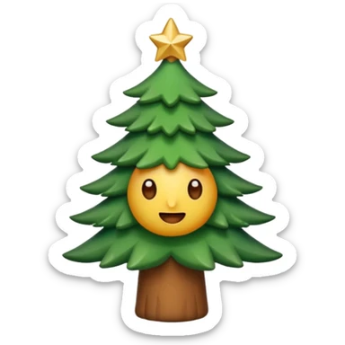 Un emoji représentant un petit sapin stylisé, sans bouche, avec deux grands yeux de biche brillants couleur cannelle. Style minimaliste, mignon et expressif, comme un sticker ou un emoji moderne. Fond parfaitement transparent, haute qualité, bien centré. sticker