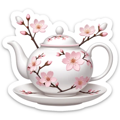 Cute Pastel pink and white Cherry Blossom Sakura Tea Porcelain Set sticker