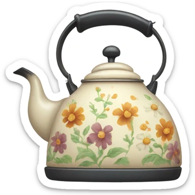 Vintage kettle with flower design sticker