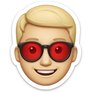 A simple smiling emoji with red lens glasses and black frames sticker