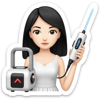 Hada con máquina de depilación láser con vestido blanco y pelo negro  sticker