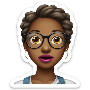 Sassy brown skin girl with glasses blowing bubble gum sticker