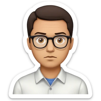 Un hombre de en lentes, con cabello castaño oscuro y ojos castaño oscuro, de piel clara, rostro serio sticker
