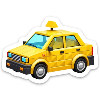 3D render of Low-Poly Car, digital glitch art aesthetic, data corruption visual, blocky vehicle made of bright yellow triangles, pixelated distortion, emoji style, isolated on white background --v 6.0. sticker