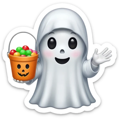 
Ghost holding candy bucket  cartoon -style/cute and transparent for a sticker  sticker