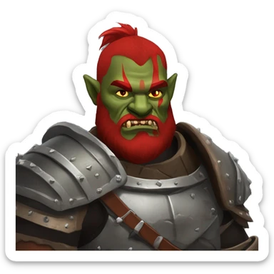 Armored Berserker orc with red beard & red mohican sticker