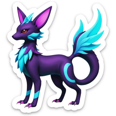 Colorful scaly flurry bioluminescent dark gloomy ghoulish spooky dull dusky translucent neon edgy cool dark edgy Latias-Sergal-Vernid-feline-Umbreon-Sylveon-Bastet-Fakémon-hybrid-fusion-creature, full body sticker