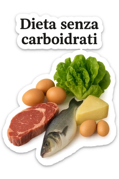 Dieta senza carboidrati rappresentata in italiano, immagine realistica sticker