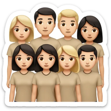 group of people  together ; men and women with brown, blonde, black hair wearing beige shirts aesthetic sticker