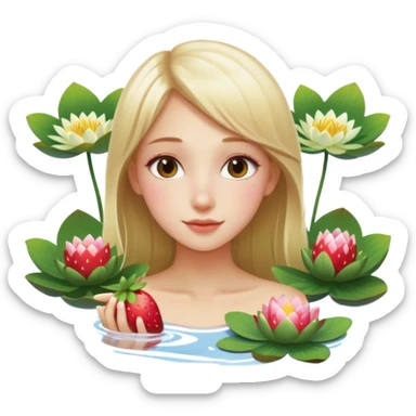 a beautiful girl mix with  watel lili and  Strawberries  being born with an nenuphar on her light hair sticker