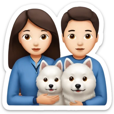 Brunettte asian couple with a Samoyed  sticker