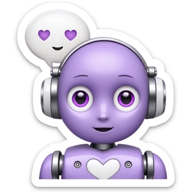 bot in flieder mit herzaugen in weiß mit sprechblase wo steht - lass uns Content erstellen sticker
