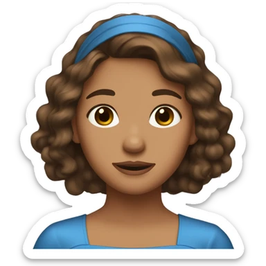 Let us be a girl, brown hair, light skin, brown eyes, listen to music and cry, and wear a blue dress. sticker