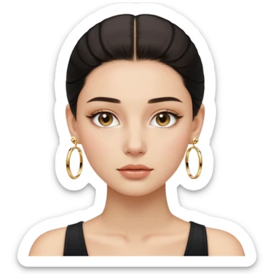 clean girl aesthetic emoji, minimal makeup, slicked-back hair, gold hoop earrings, dewy skin, soft neutral tones sticker