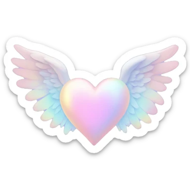 Pale pastel holographic heart with wings sticker