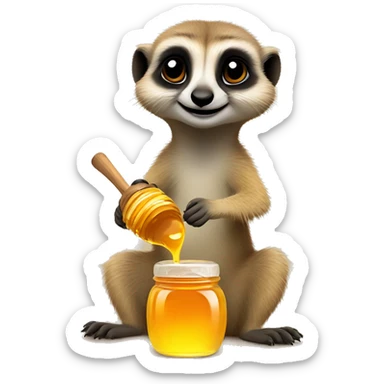 Cute meerkat eating honey with honey jar sticker