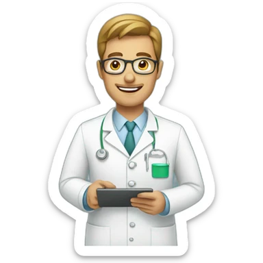 pharmacist with tablet sticker