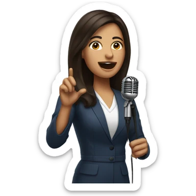 brunette woman speaking with microphone on stage sticker