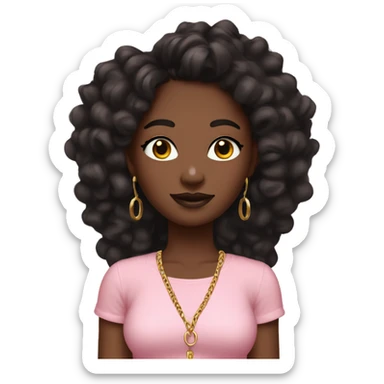 medium to dark black teenie with brown braids + make up and gold hoops in a pink ruffle shirt sticker