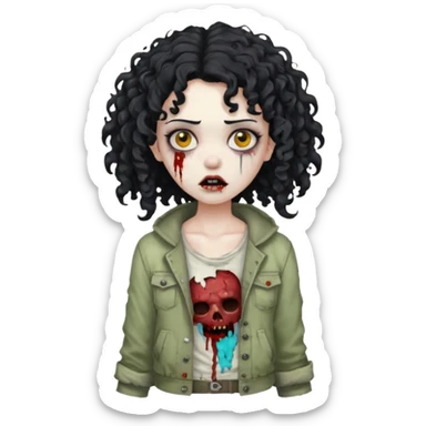 garota zumbi com cabelo cacheado preto sticker