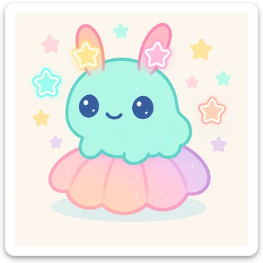 Add more glitter and sparkles, keep kawaii neon style, make the sea bunny and shell extra sparkly. sticker