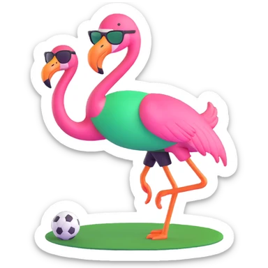 flamingo soccer player with sunglasses and a black and green jersey sticker
