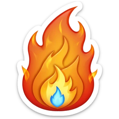 simple fire emoji flame with a blue center sticker