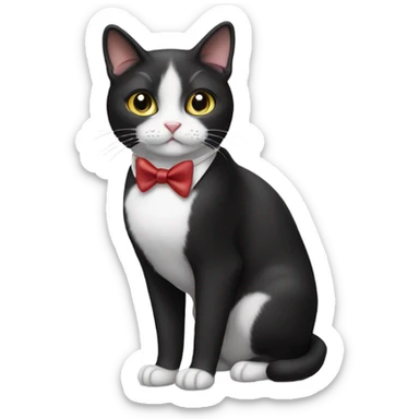 A tuxedo cat with a bow tie sticker