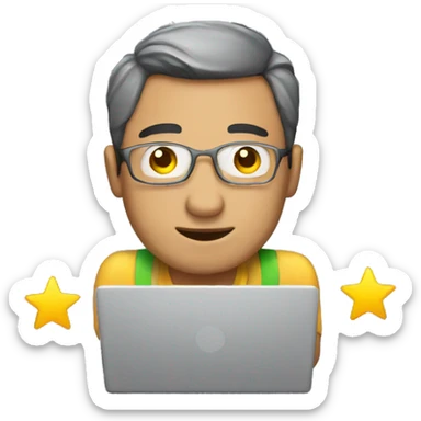 man with laptop rate with 5 stars sticker
