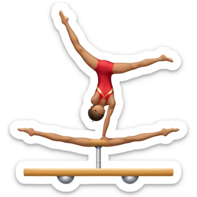 An artistic emoji of a professional sports acrobat performing a stunning balance pose on a narrow beam. The acrobat showcases perfect control, flexibility, and strength, executing an elegant handstand. The background features a bright gymnastics arena with spotlights. sticker