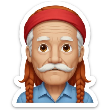 very old, white bearded and white mustached, red long haired, wearing ear accessories sticker