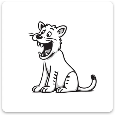 sketch of a saber-toothed cat with ridiculously long canine teeth, dramatic oversized fangs sticker